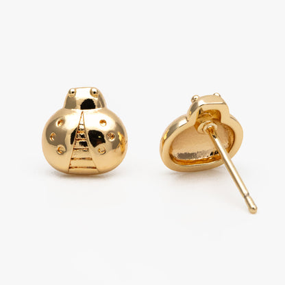 10pcs Gold Ladybug Earrings 8x8mm, Gold Plated Brass Cute Insect Stud Earrings (GB-4029)
