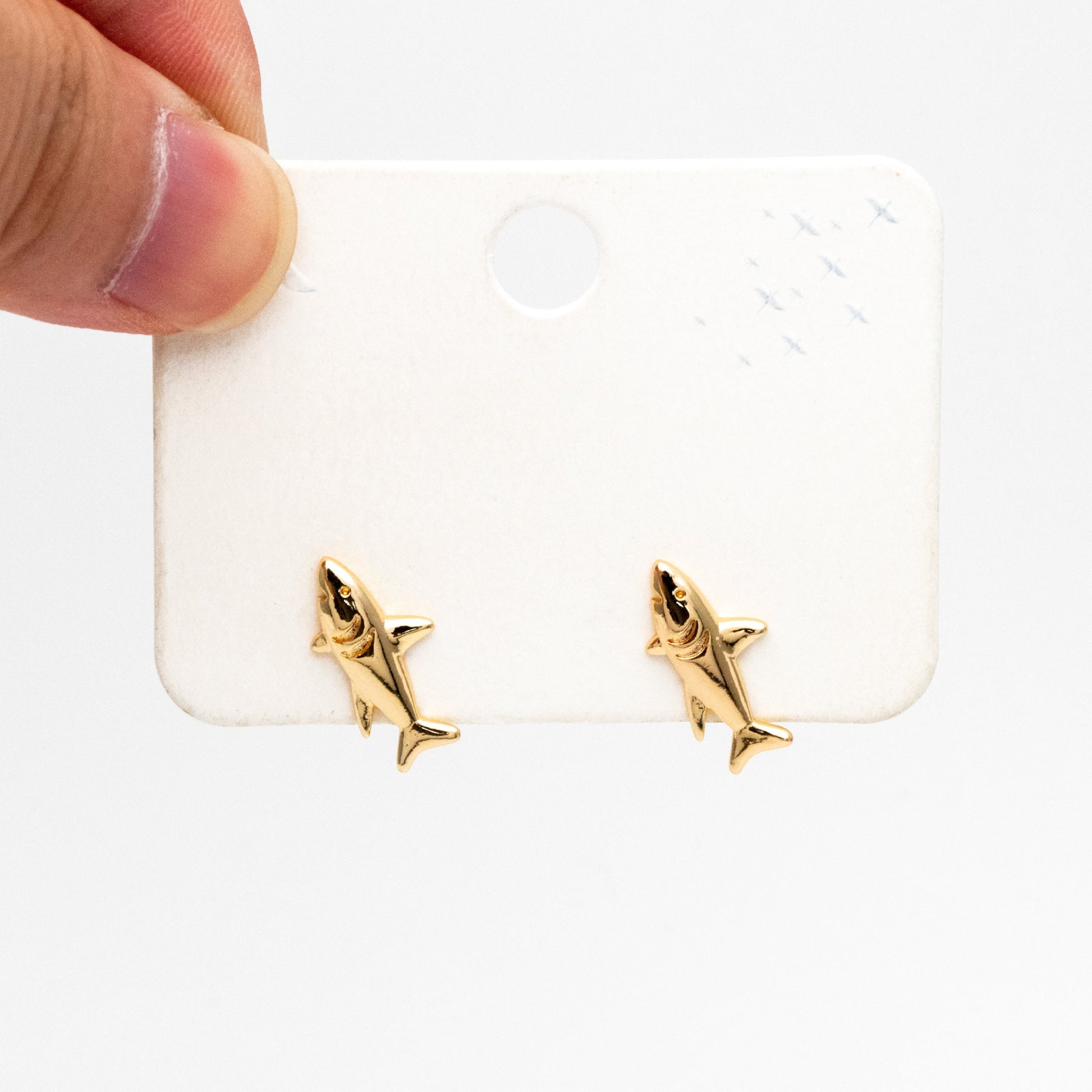 10pcs Gold Shark Earrings 8x16mm, Gold Plated Brass Ocean Stud Earrings (GB-4030)