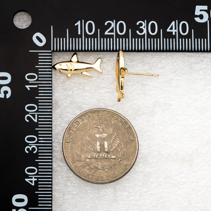 10pcs Gold Shark Earrings 8x16mm, Gold Plated Brass Ocean Stud Earrings (GB-4030)