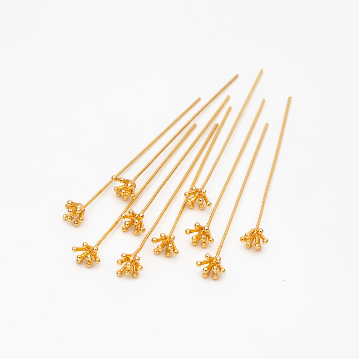 10pcs Gold Flower Head Pins 6mm/ 8mm, Gold plated Brass Headpins (GB-4035)