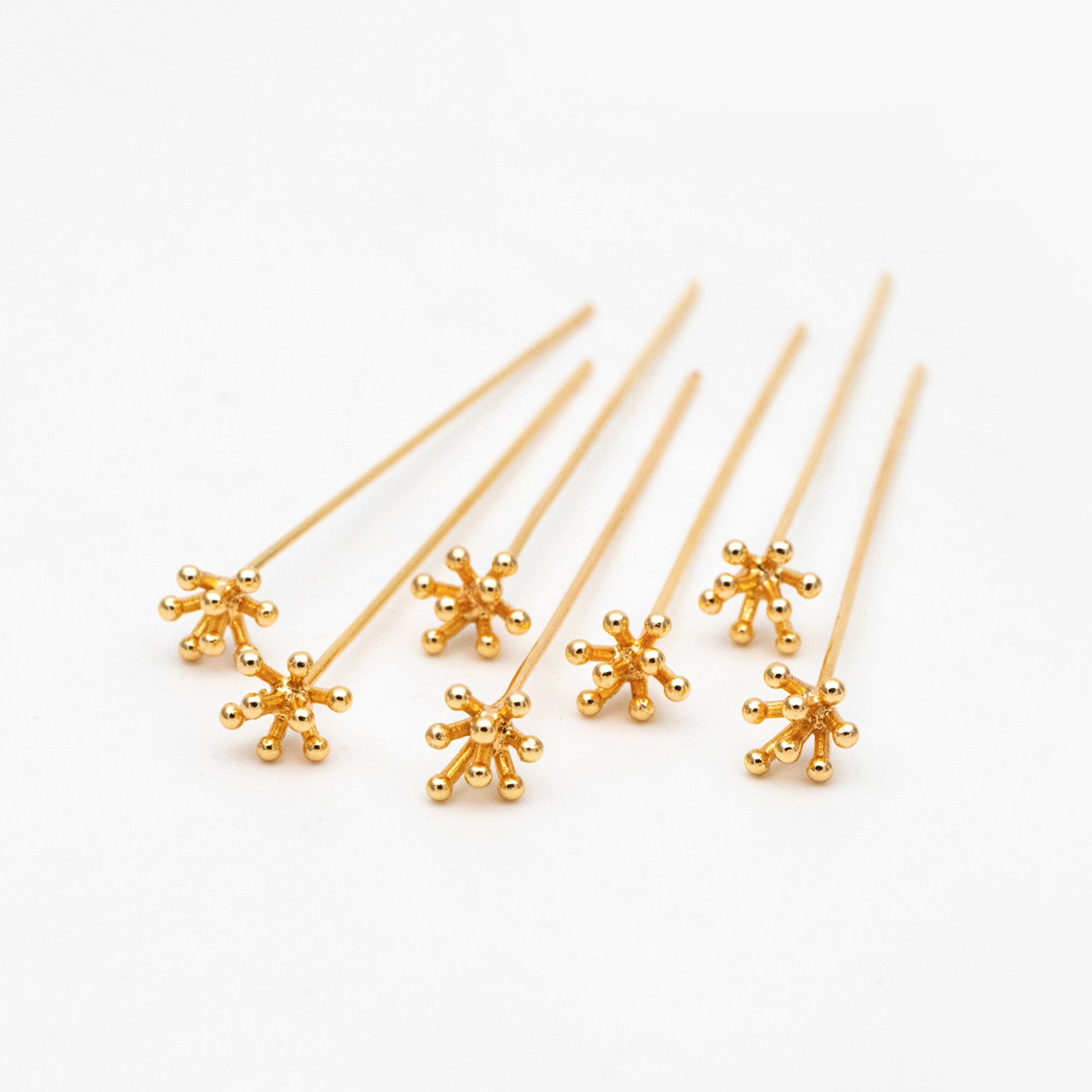 10pcs Gold Flower Head Pins 6mm/ 8mm, Gold plated Brass Headpins (GB-4035)