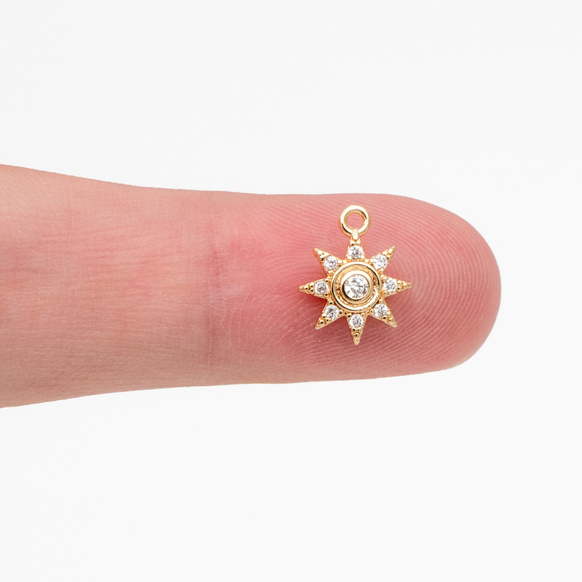 10pcs CZ Pave Gold Sun Charms, Sun Pendants, Jewelry Making, Diy Material, Jewelry Supplies (GB-1658-E)