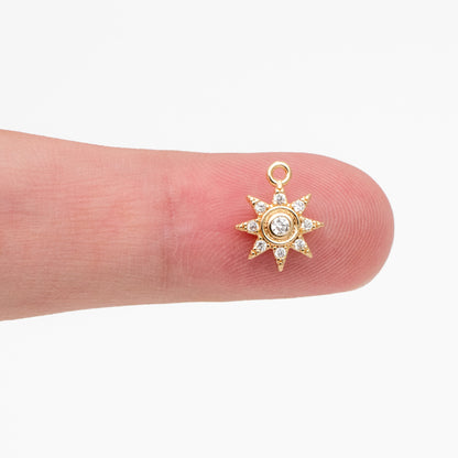 10pcs CZ Pave Gold Sun Charms, Sun Pendants, Jewelry Making, Diy Material, Jewelry Supplies (GB-1658-E)