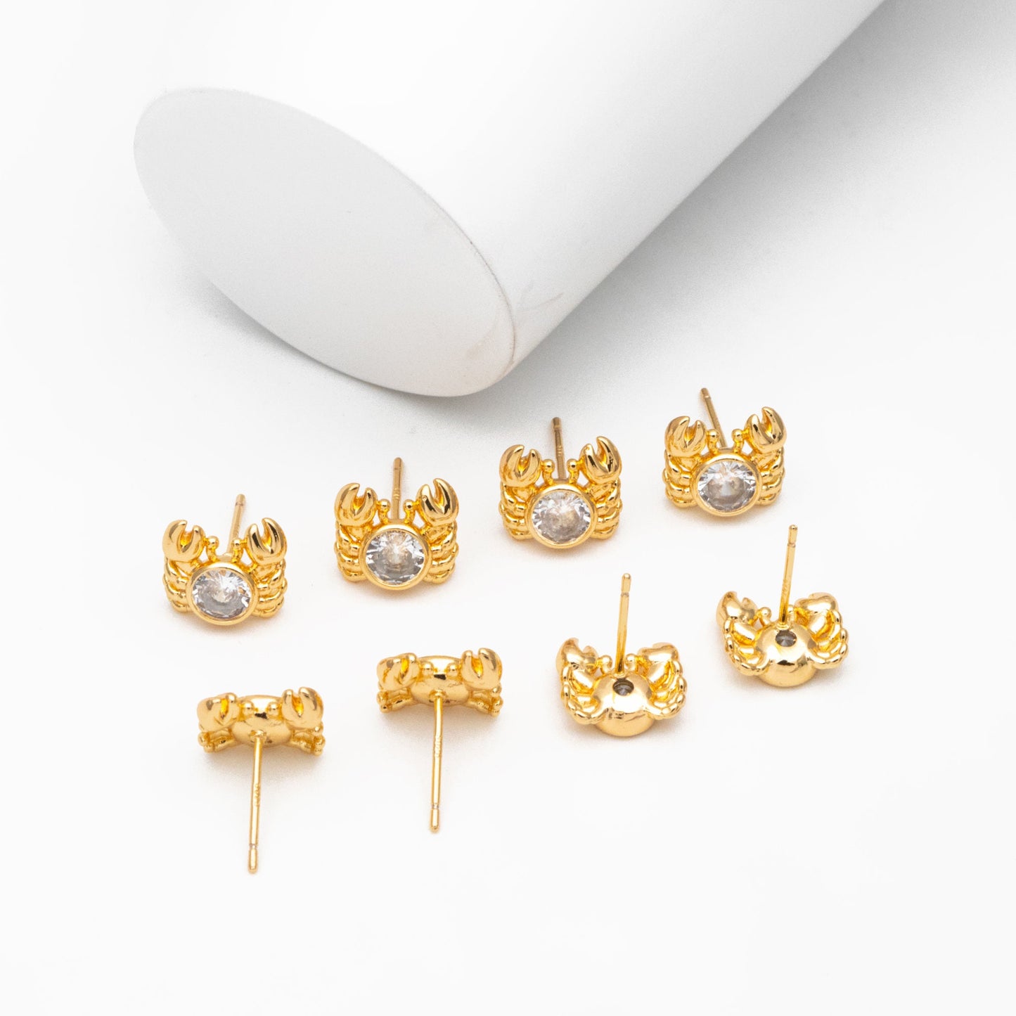 10pcs CZ Pave Gold Crab Earrings, Dianty Crab Stud Earrings, Jewelry Supplies (GB-4038)