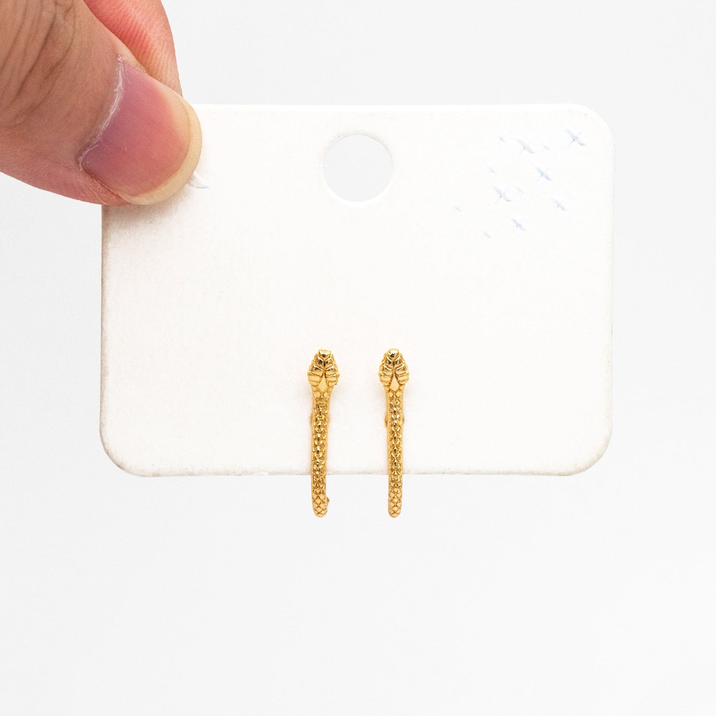 10pcs Gold Snake Earrings 19x3mm, Gold Plated Brass Animal Stud Earrings (GB-4039)