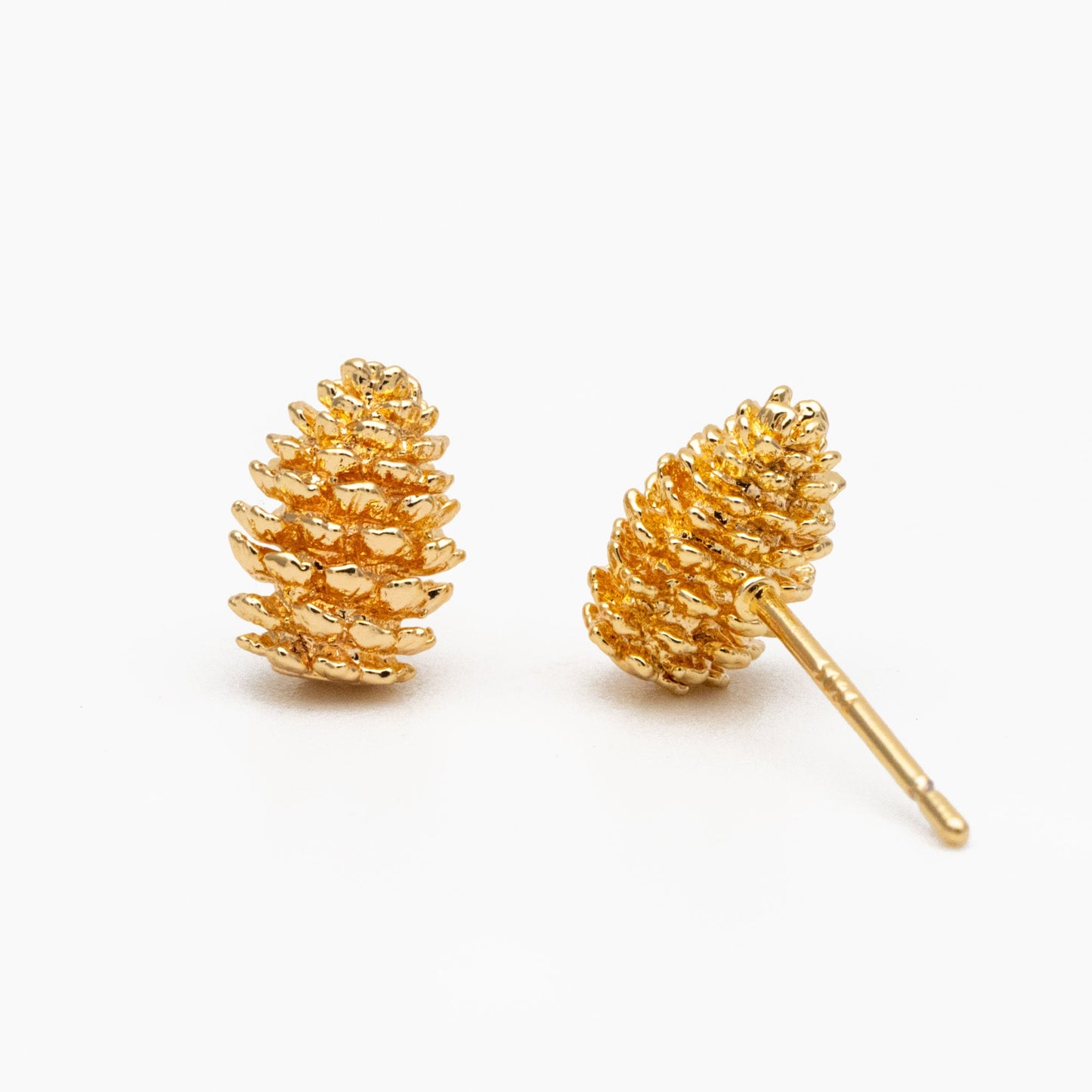 10pcs Gold Pine Cone Earrings 9x7mm, Gold Plated Brass Minimalist Stud Earrings (GB-4040)
