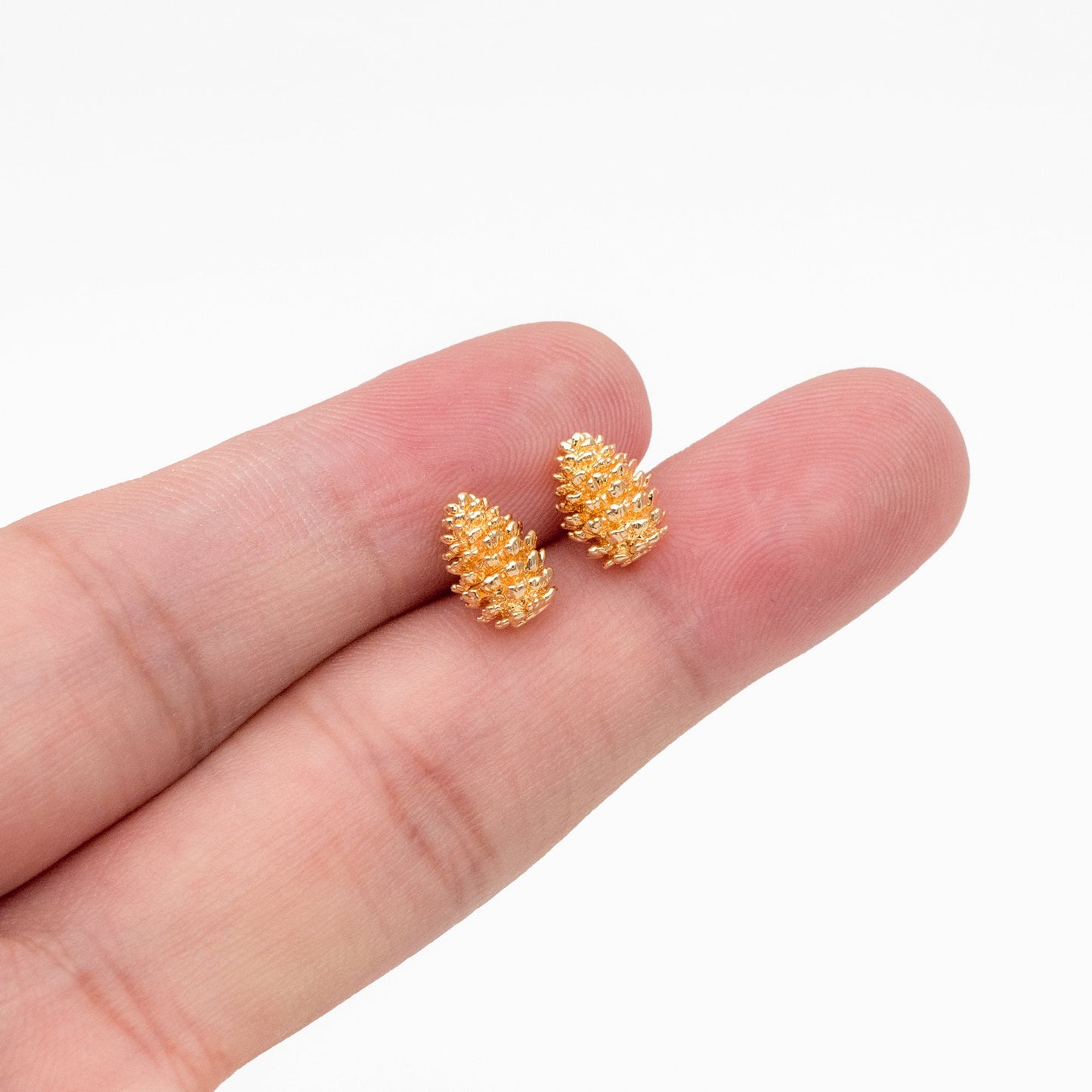 10pcs Gold Pine Cone Earrings 9x7mm, Gold Plated Brass Minimalist Stud Earrings (GB-4040)