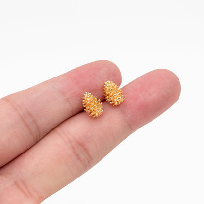 10pcs Gold Pine Cone Earrings 9x7mm, Gold Plated Brass Minimalist Stud Earrings (GB-4040)