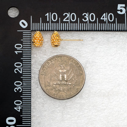 10pcs Gold Pine Cone Earrings 9x7mm, Gold Plated Brass Minimalist Stud Earrings (GB-4040)