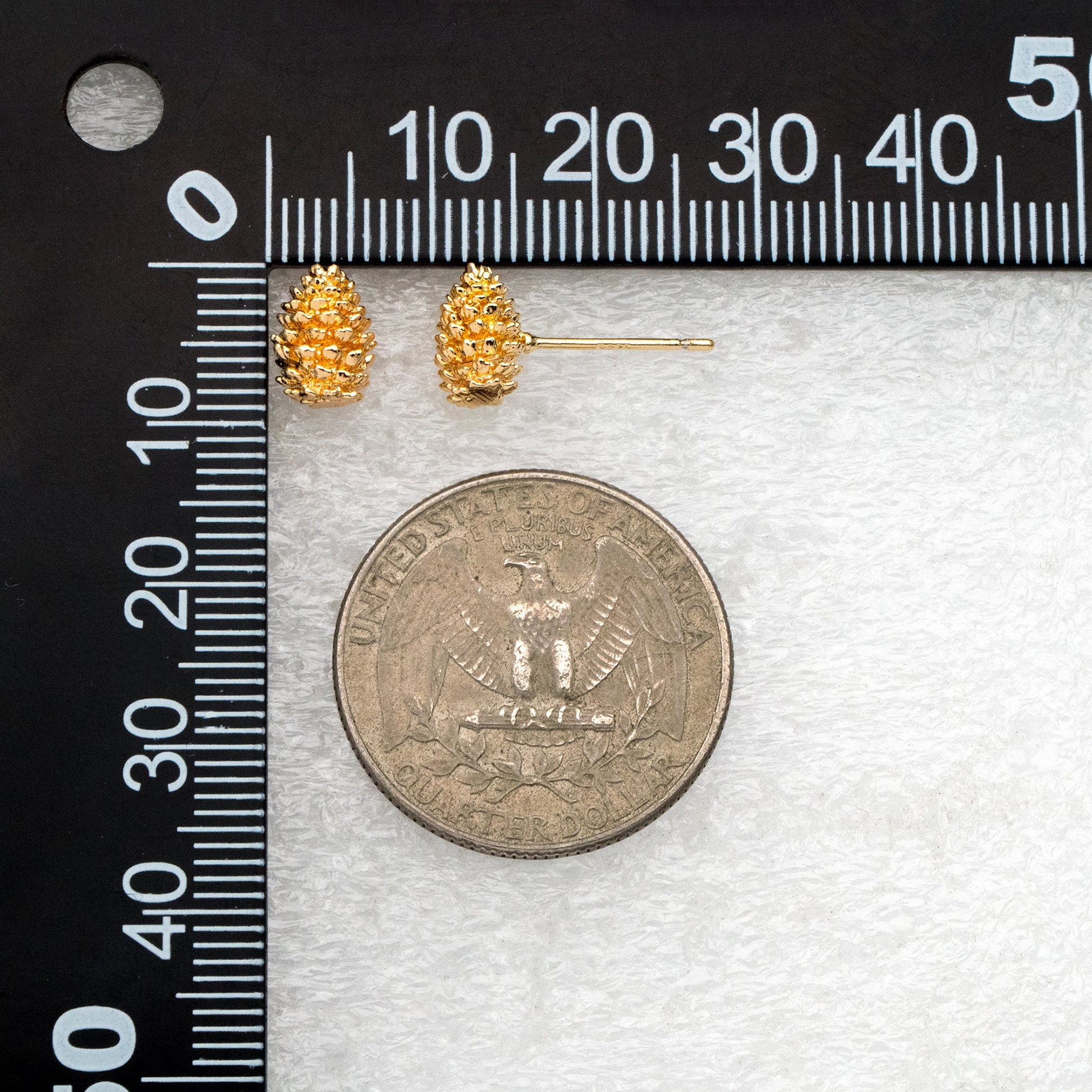 10pcs Gold Pine Cone Earrings 9x7mm, Gold Plated Brass Minimalist Stud Earrings (GB-4040)