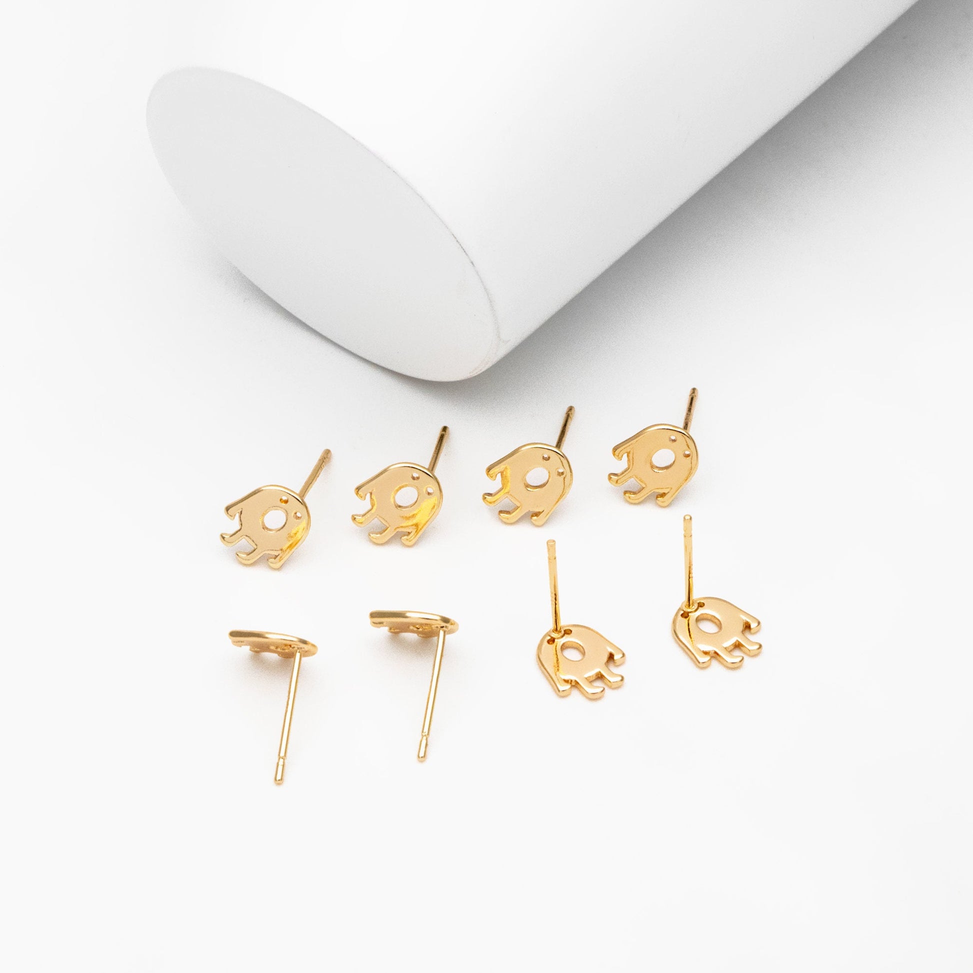 10pcs Gold Ghost Ear Posts 9x7mm, Gold Plated Brass Minimalist Stud Earrings (GB-3312-B)