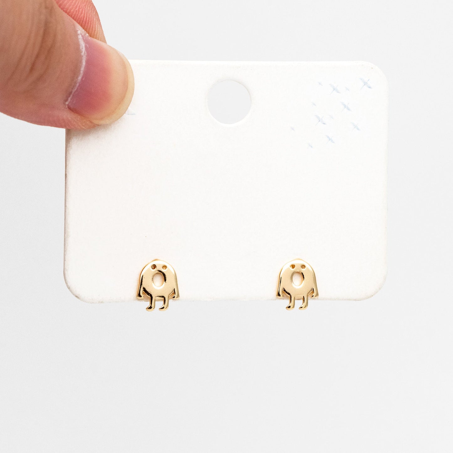 10pcs Gold Ghost Ear Posts 9x7mm, Gold Plated Brass Minimalist Stud Earrings (GB-3312-B)