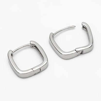 10pcs Gold/ Silver Square Huggie Earrings 15mm, 18K gold/ rhodium plated Brass, Minimalist Hoop Earring Components (GB-2870)