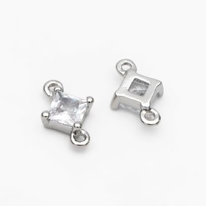 10pcs CZ pave Gold/ Silver/ Rose Gold Rhombus Charms, 8x5mm, 18K Gold/ Rhodium plated Brass,Geometric Connectors, Square Pendants (GB-503-A)