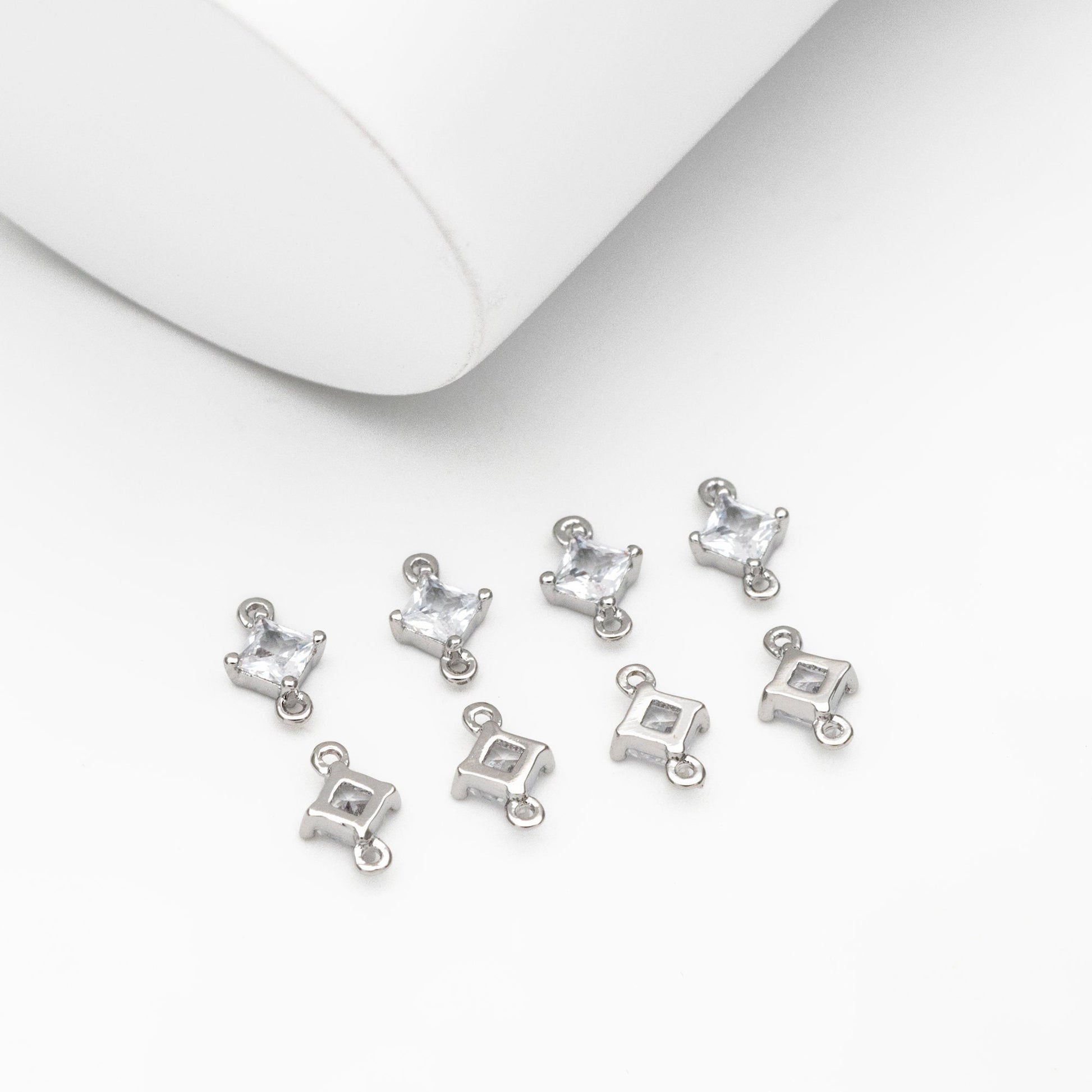 10pcs CZ pave Gold/ Silver/ Rose Gold Rhombus Charms, 8x5mm, 18K Gold/ Rhodium plated Brass,Geometric Connectors, Square Pendants (GB-503-A)