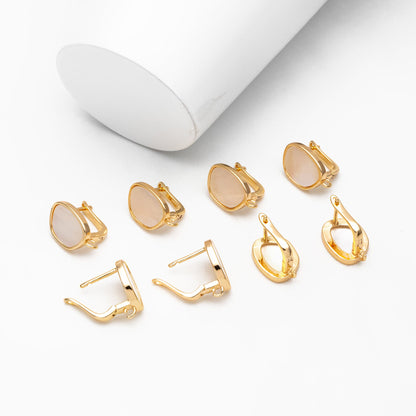 4pcs Shell Pave Gold Click-in Style Stud Earring, Pearl Leverback Earring with Loop, Shell Earring Finding Wholesale (GB-3904-D)