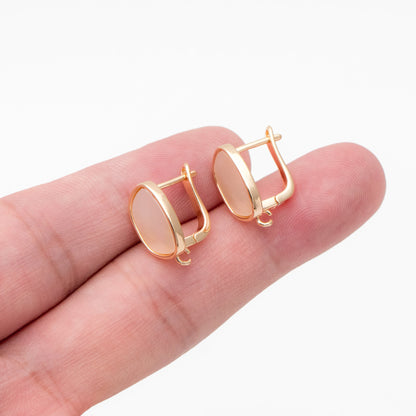 4pcs Shell Pave Gold Click-in Style Stud Earring, Pearl Leverback Earring with Loop, Shell Earring Finding Wholesale (GB-3904-D)