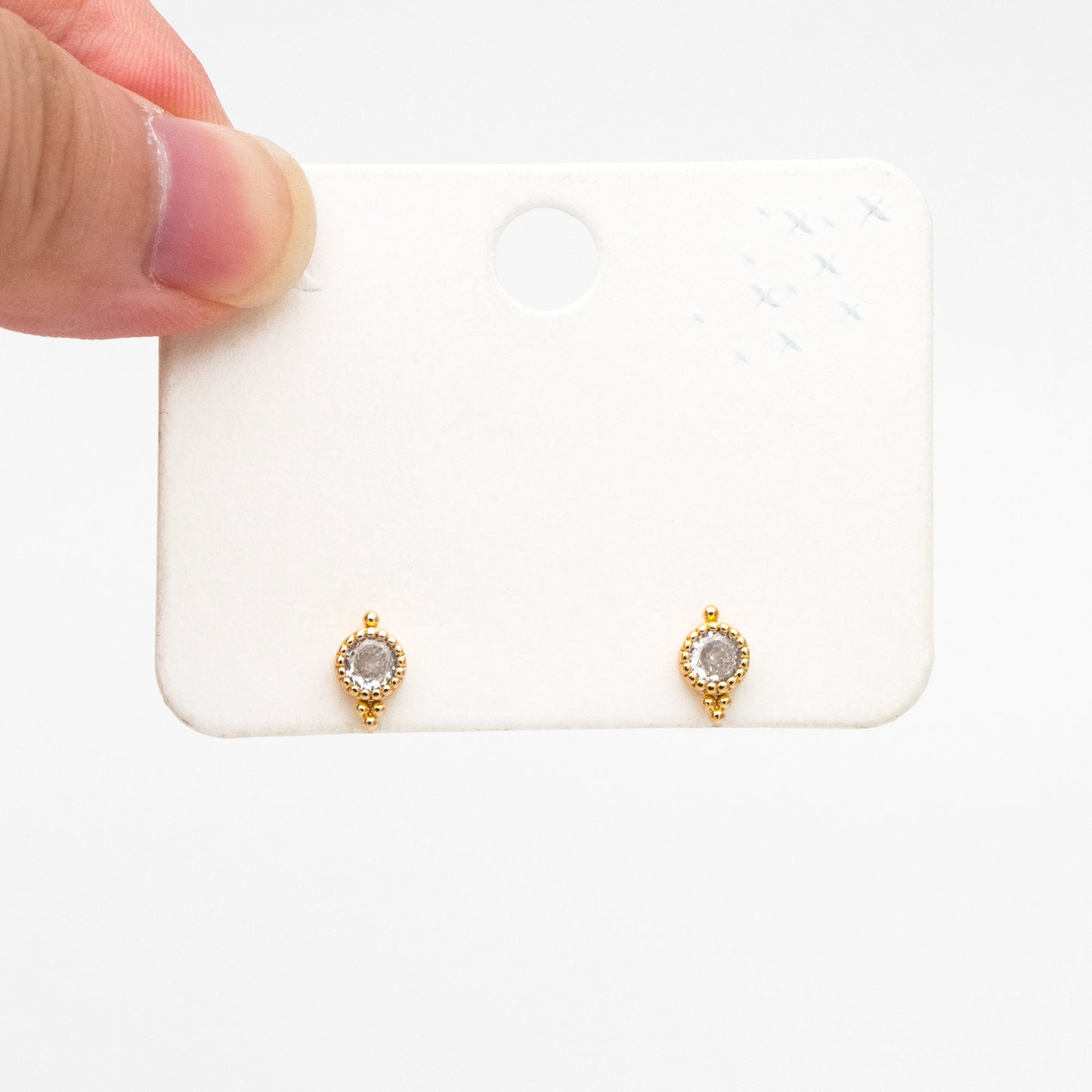 10pcs CZ Pave Round Ear Posts 8x5mm, Gold Plated Brass Dainty Stud Earrings (GB-3914)