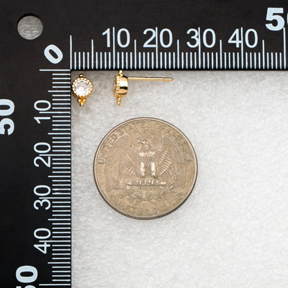 10pcs CZ Pave Round Ear Posts 8x5mm, Gold Plated Brass Dainty Stud Earrings (GB-3914)