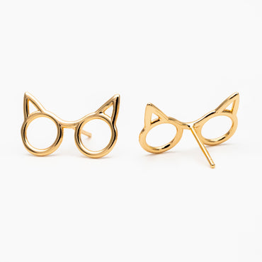 10pcs Gold Glasses Earring 11X18mm, Real Gold Plated Brass, Cute Glasses Stud Earrings (#GB-3988)