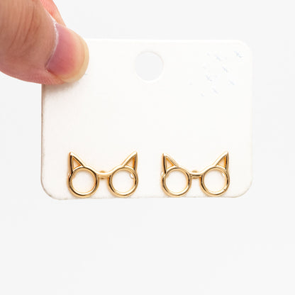 10pcs Gold Glasses Earring 11X18mm, Real Gold Plated Brass, Cute Glasses Stud Earrings (#GB-3988)