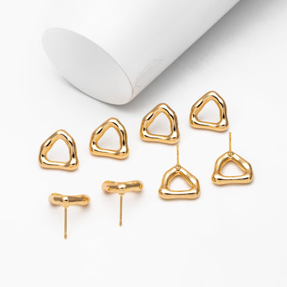 10pcs Gold Triangle Ear Posts 14X15mm, Real Gold Plated Brass, Geometric Earring Studs (GB-3989)