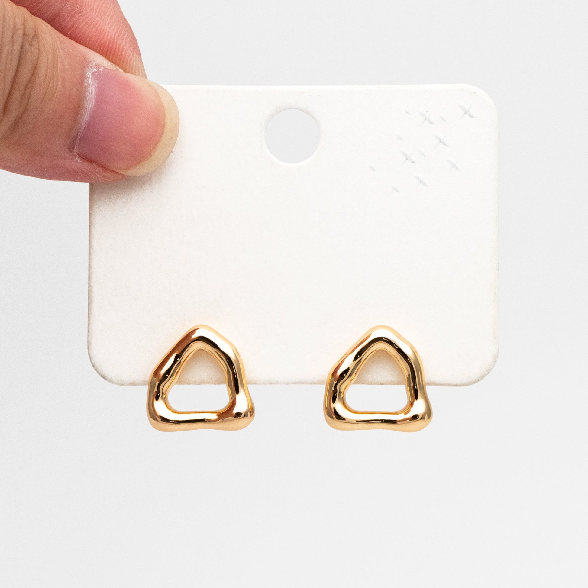 10pcs Gold Triangle Ear Posts 14X15mm, Real Gold Plated Brass, Geometric Earring Studs (GB-3989)