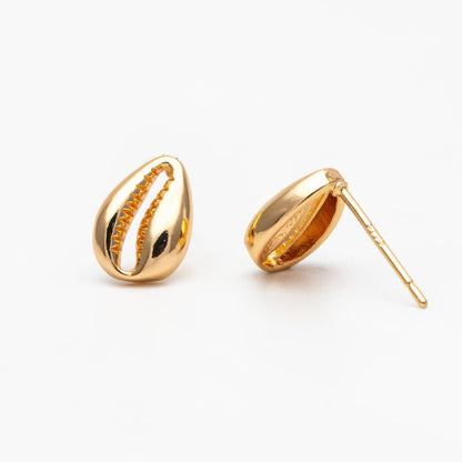 10pcs Gold Shell Earring 10x7mm, Gold plated Brass Seashell Stud Earrings (GB-3990)
