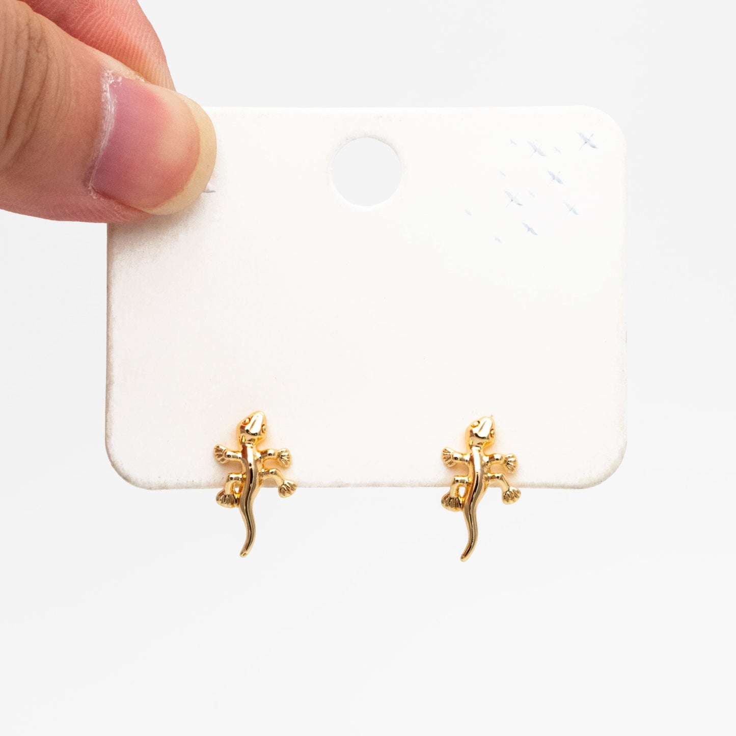 10pcs Gold Gecko Earrings 15x9mm, Gold Plated Brass Lizard Stud Earrings (GB-3998)