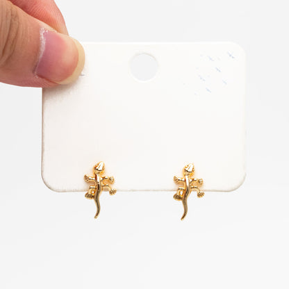 10pcs Gold Gecko Earrings 15x9mm, Gold Plated Brass Lizard Stud Earrings (GB-3998)