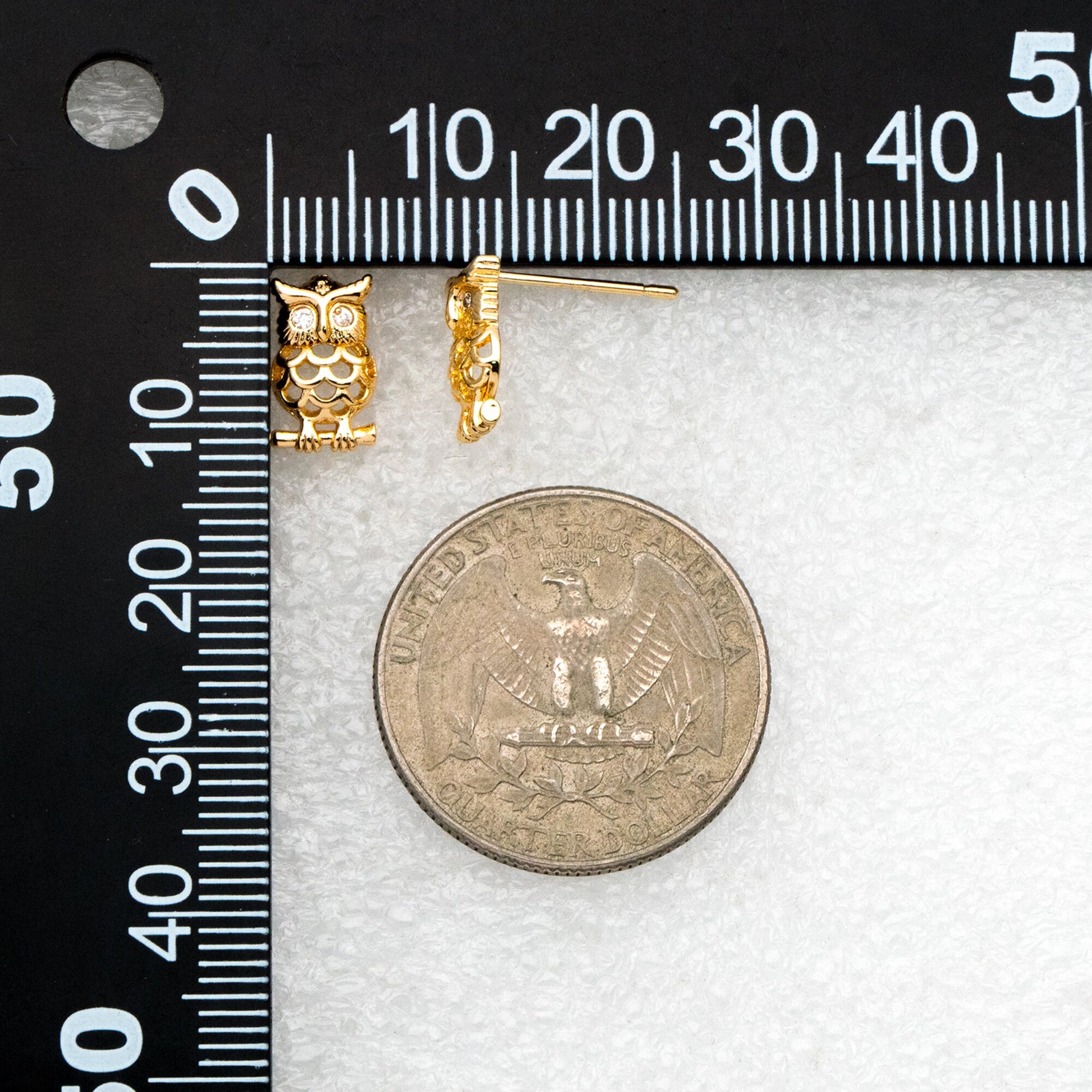 10pcs CZ Pave Gold Owl Earrings 11x7mm, Gold Plated Brass, Bird Stud Earrings (GB-3999)