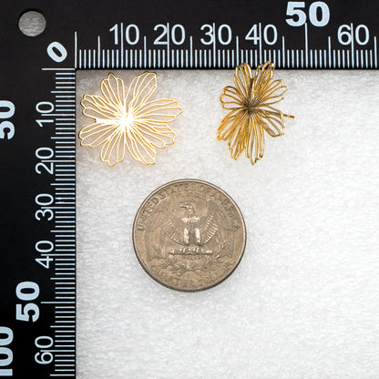 4pcs Gold/ Silver Hollow Flower Post Earrings 22x23mm, Gold/ Rhodium plated Brass Floral Stud Earring (#GB-4000)