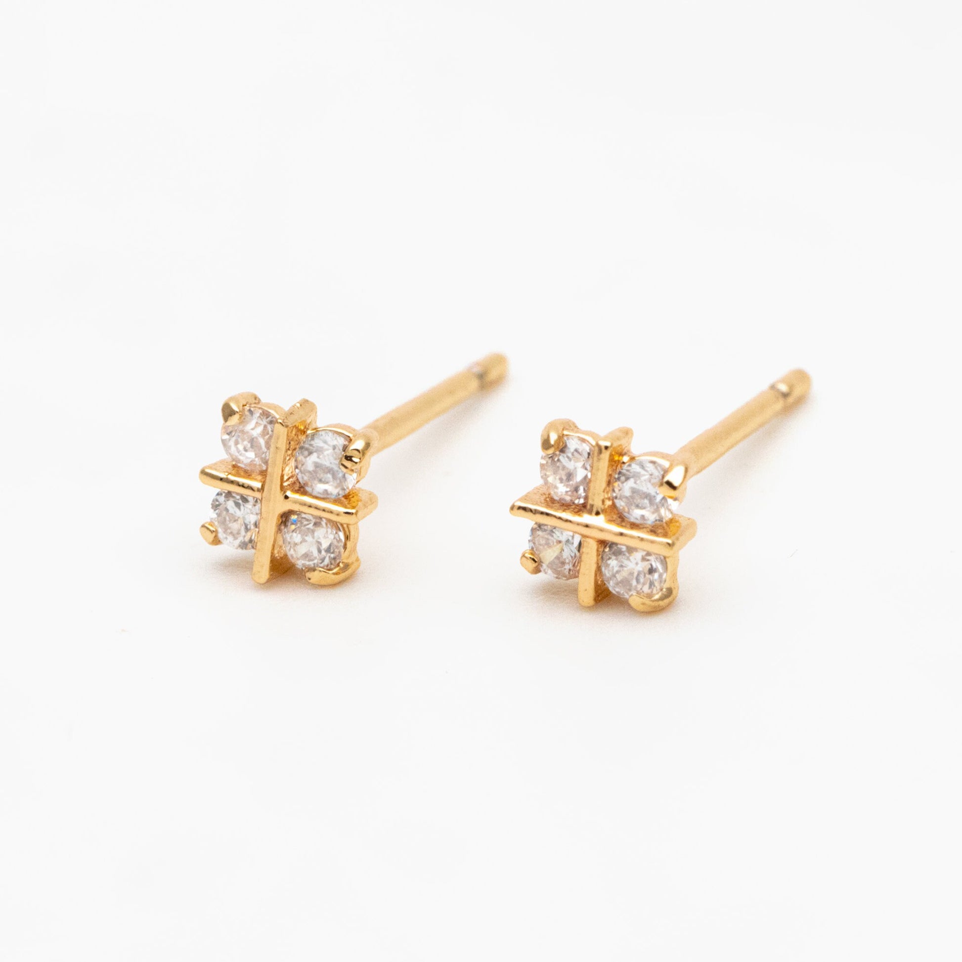 10pcs CZ Pave Square Earring Posts 5mm, Real Gold Plated Brass, Geometric Earring Studs (#GB-4002)