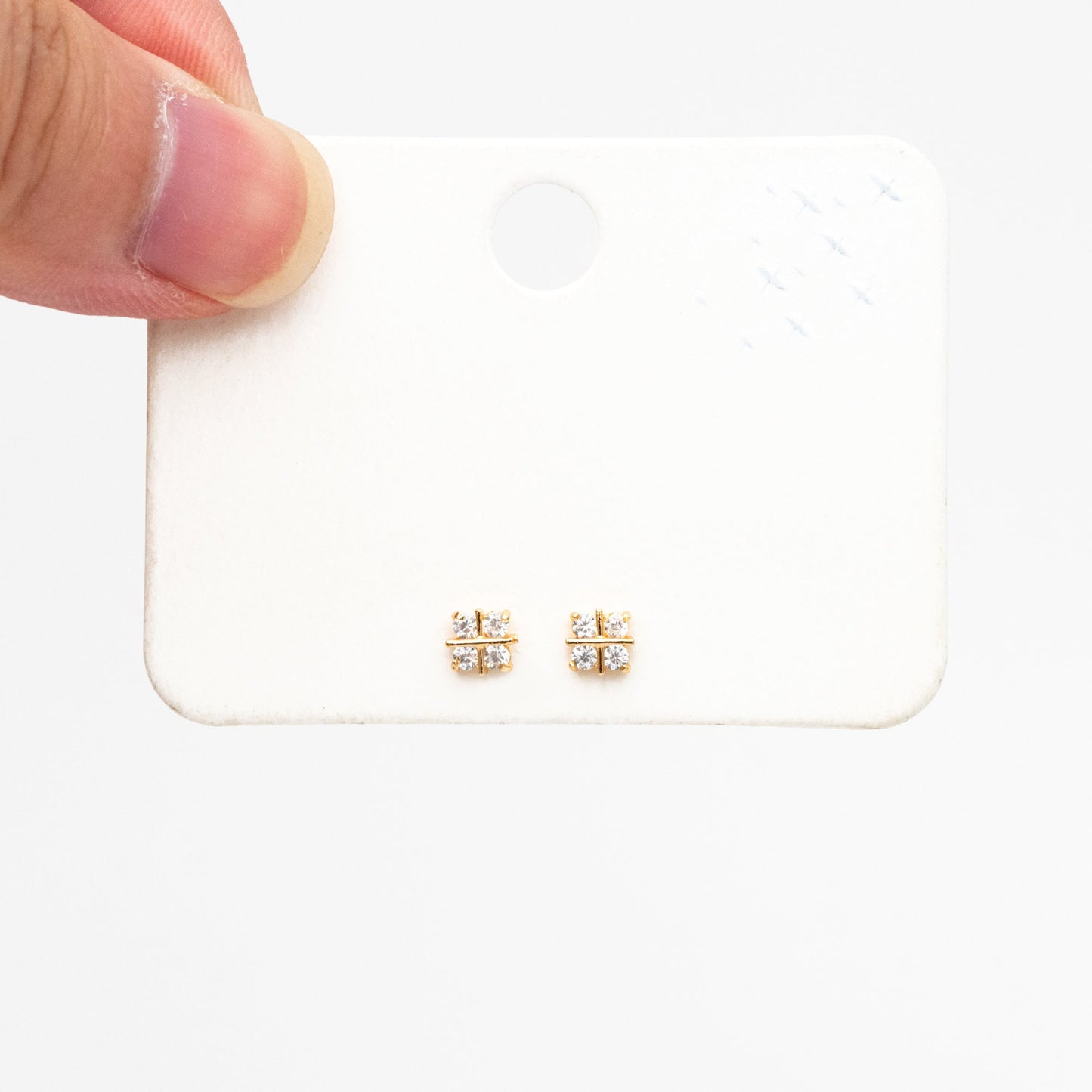 10pcs CZ Pave Square Earring Posts 5mm, Real Gold Plated Brass, Geometric Earring Studs (#GB-4002)