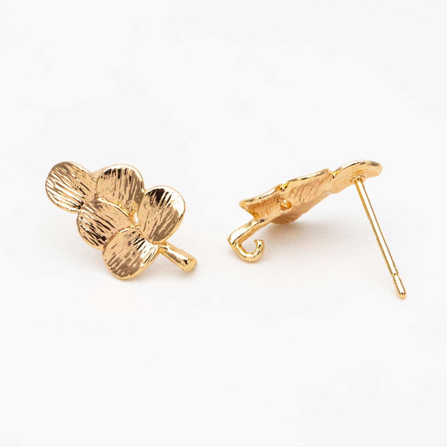 10pcs Gold Brushed Leaf Earring with A Loop 15x9mm, Gold Plated Brass Tree Stud Earrings, DIY Ear Findings (GB-4003)