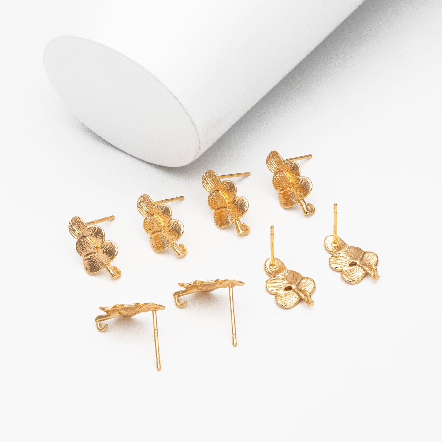 10pcs Gold Brushed Leaf Earring with A Loop 15x9mm, Gold Plated Brass Tree Stud Earrings, DIY Ear Findings (GB-4003)