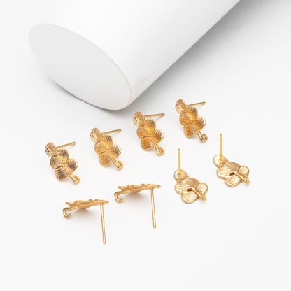 10pcs Gold Brushed Leaf Earring with A Loop 15x9mm, Gold Plated Brass Tree Stud Earrings, DIY Ear Findings (GB-4003)
