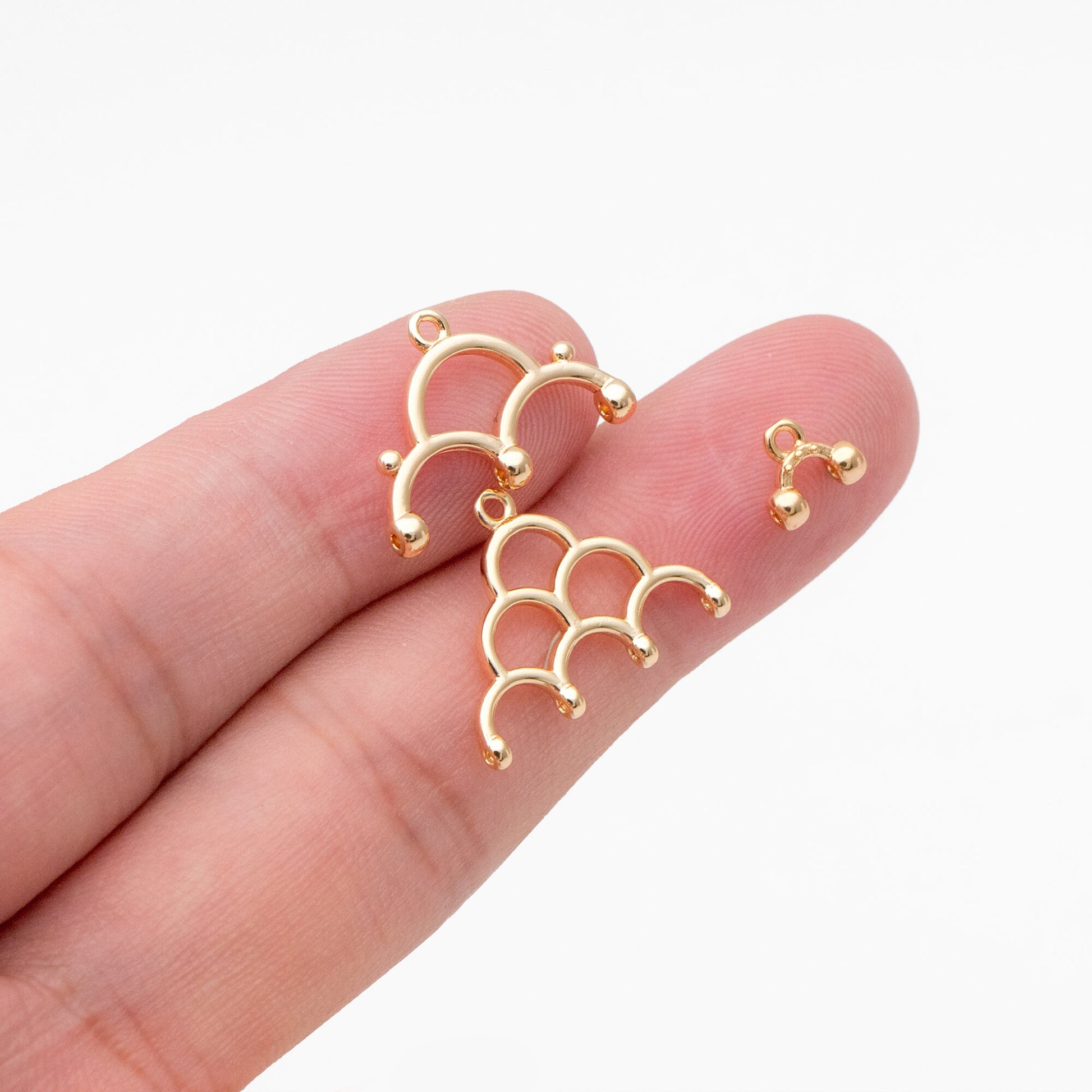 10pcs Gold Semi Circle Charm Connectors, 18K Gold plated Brass, Geometric Pendants (GB-4004)