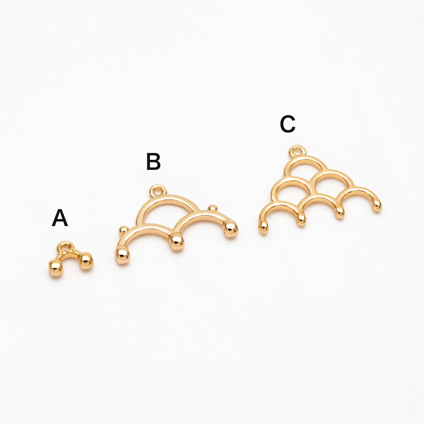 10pcs Gold Semi Circle Charm Connectors, 18K Gold plated Brass, Geometric Pendants (GB-4004)