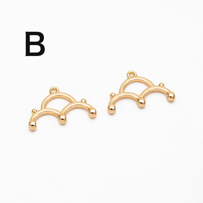 10pcs Gold Semi Circle Charm Connectors, 18K Gold plated Brass, Geometric Pendants (GB-4004)