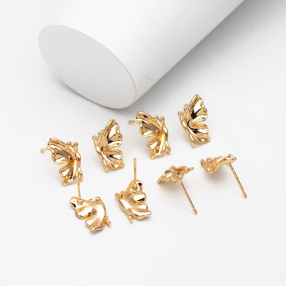 10pcs CZ Pave Gold Butterfly Earrings with Loop, Dianty Butterfly Ear Studs, Jewelry Supplies (GB-3962)
