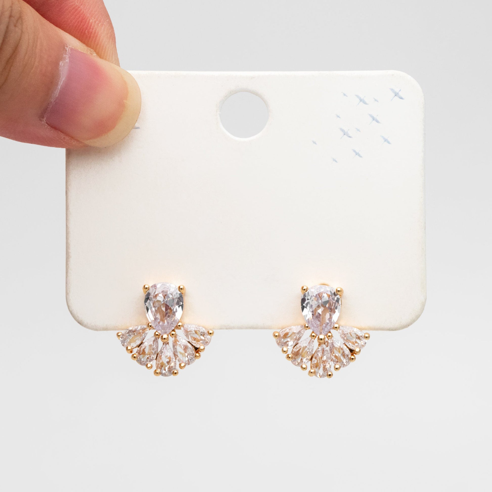 4pcs CZ Pave Gold Fan Shape Earring Posts, Gold Plated Brass Fan Stud Earrings (GB-3961)