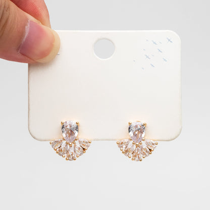 4pcs CZ Pave Gold Fan Shape Earring Posts, Gold Plated Brass Fan Stud Earrings (GB-3961)