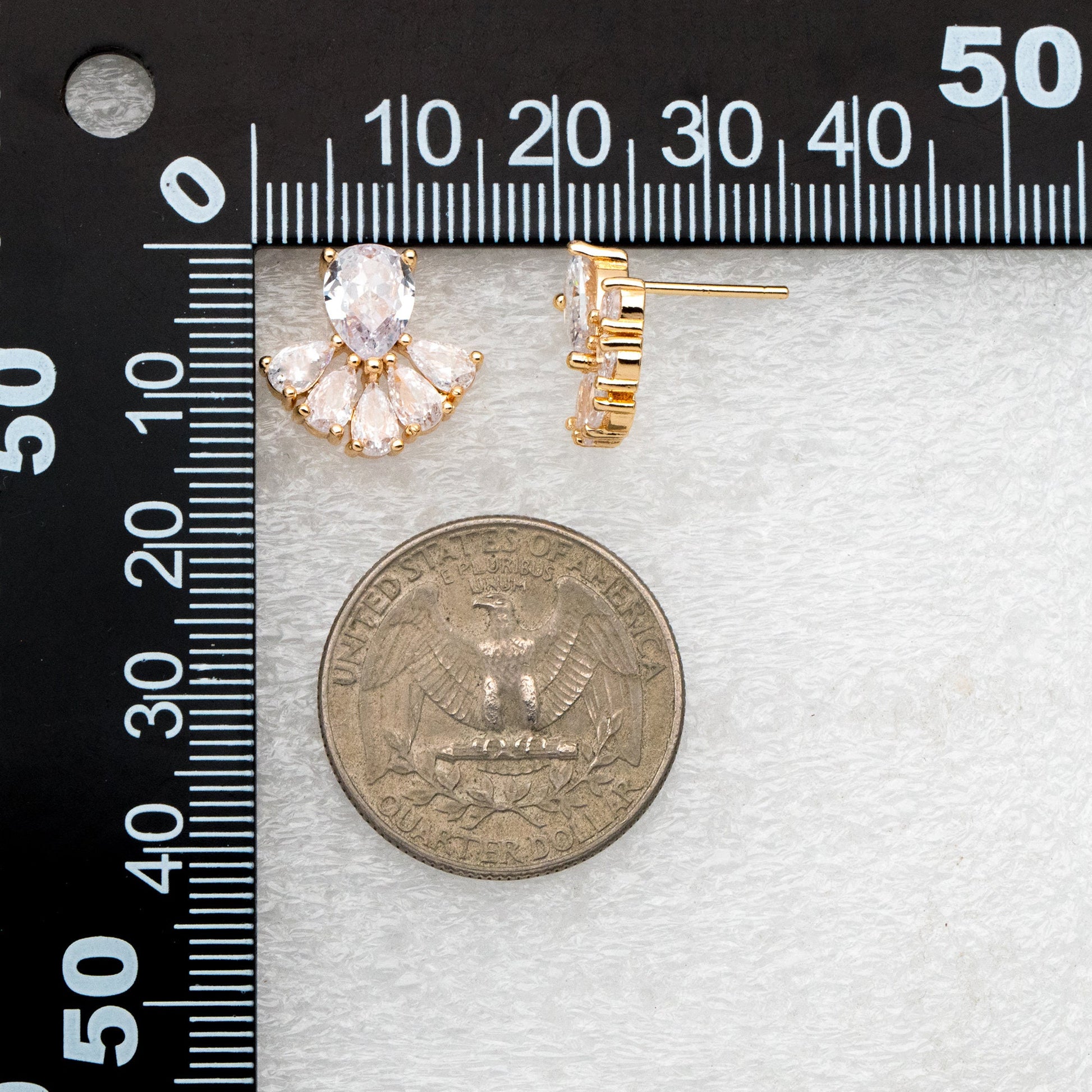 4pcs CZ Pave Gold Fan Shape Earring Posts, Gold Plated Brass Fan Stud Earrings (GB-3961)