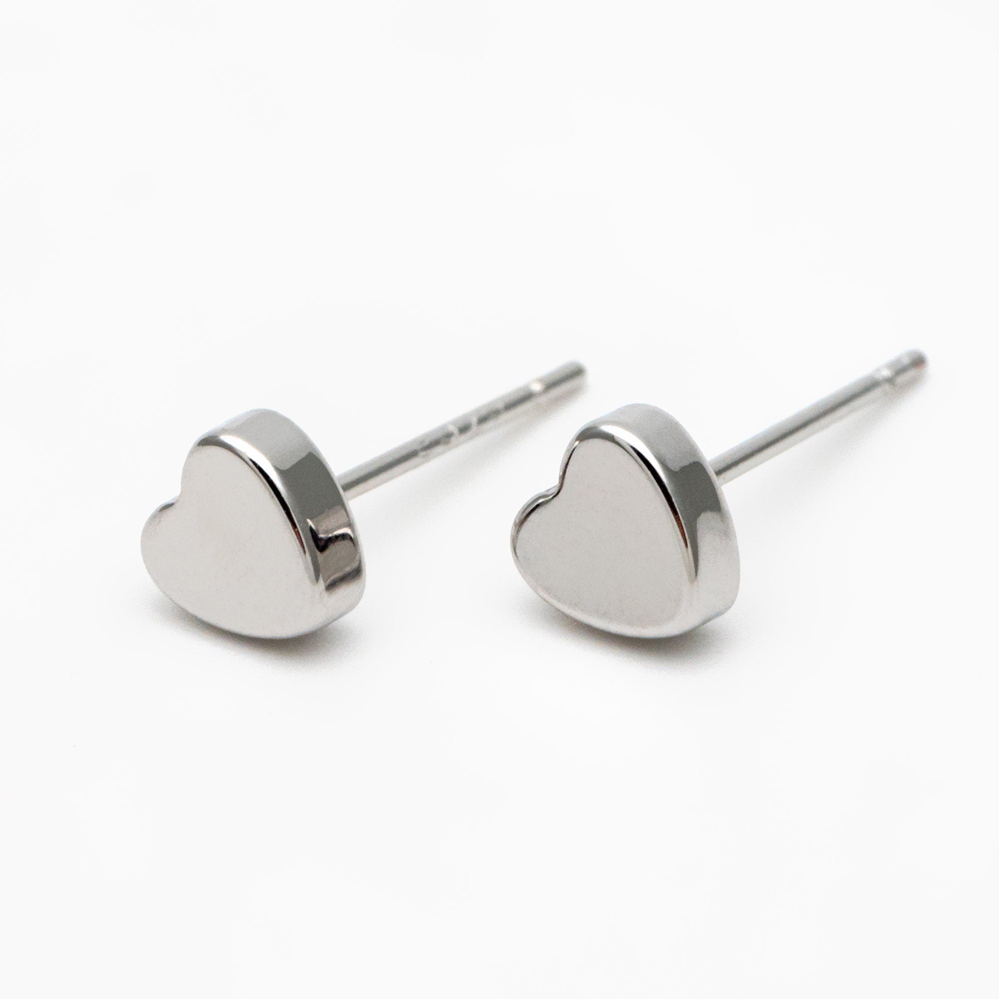 10pcs Gold/ Silver Heart Ear Posts 5mm, Real Gold/ Rhodium plated Brass, Geometric Earring Studs (GB-3324)