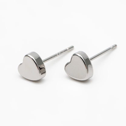 10pcs Gold/ Silver Heart Ear Posts 5mm, Real Gold/ Rhodium plated Brass, Geometric Earring Studs (GB-3324)
