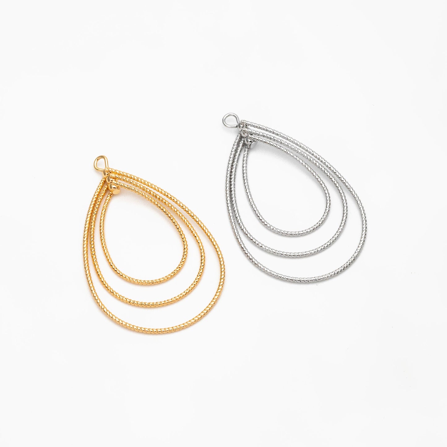 4pcs Gold/ Silver Teardrop Pendants, Geometric Link Charms 45x28mm, Wired Drop Hoops (GB-3992)