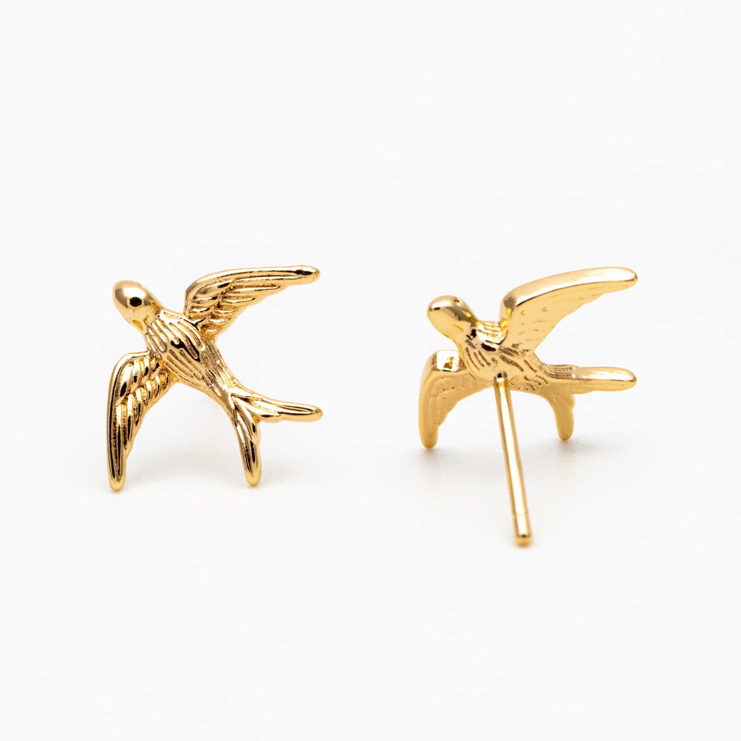 10pcs Gold/ Silver Swallow Earrings 12x15mm, Gold/ Rhodium Plated Brass Bird Stud Earrings (GB-4044)