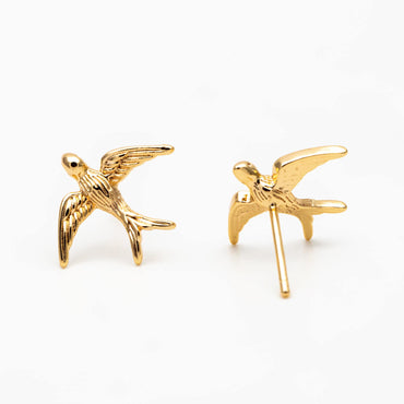 10pcs Gold/ Silver Swallow Earrings 12x15mm, Gold/ Rhodium Plated Brass Bird Stud Earrings (GB-4044)