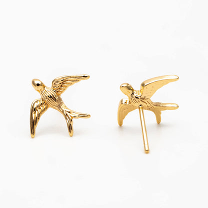 10pcs Gold/ Silver Swallow Earrings 12x15mm, Gold/ Rhodium Plated Brass Bird Stud Earrings (GB-4044)